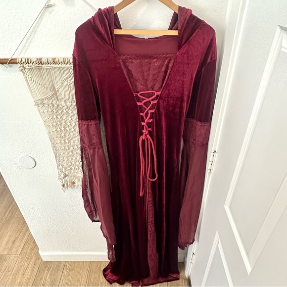 Halloween Taylor Swift Evermore Mother Gothel Burgundy Velvet Witch Boho Dress - Picture 1 of 10